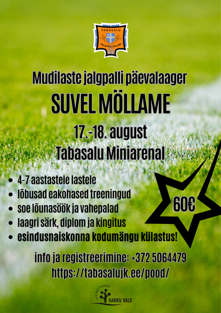 Registreeri laps JK Tabasalu mudilaste jalgpalli päevalaagrisse 17.-18.augustil