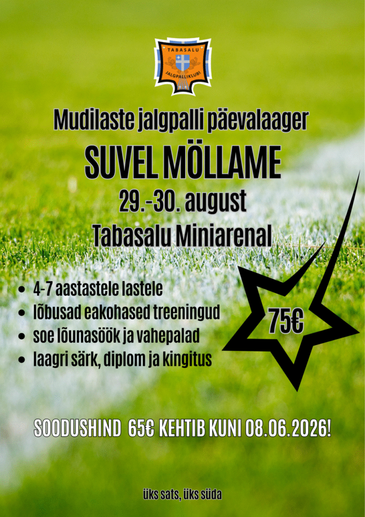 JK Tabasalu mudilaste jalgpalli päevalaager toimub 29.-30.augustil
