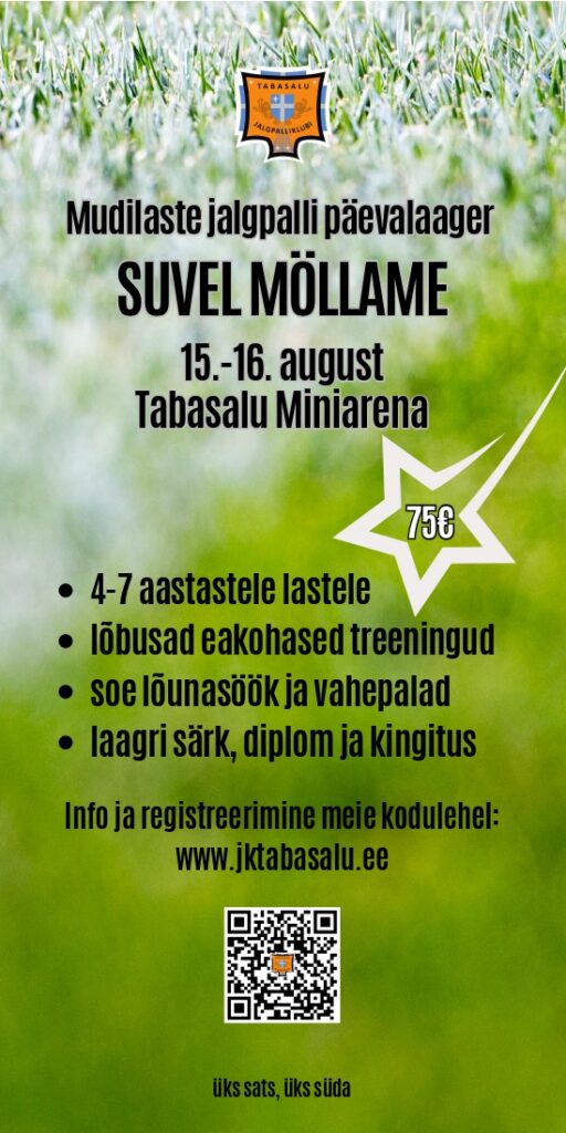 JK Tabasalu mudilaste jalgpalli päevalaager toimub 15.-16.augustil